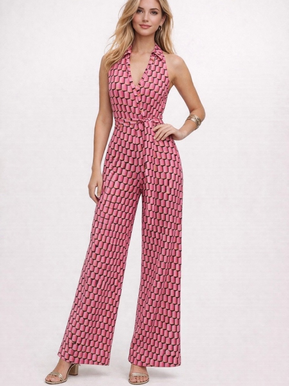 DVF Target Diane Von Furstenberg Pink Geo Print Jumpsuit Size Small